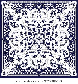 seamless paisley bandanna pattern on navy background