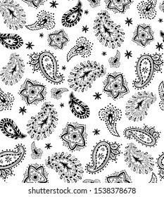 Seamless paisley black and white Pattern - Vektör