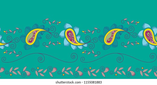 seamless paisley border with abstract flowers