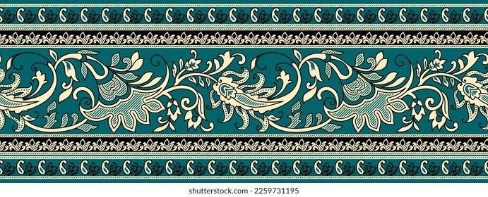Seamless paisley border indian motif design 