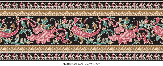 Seamless paisley border indian motif design 