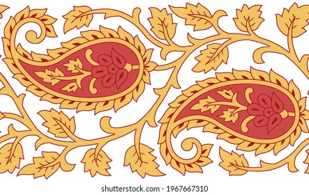 Seamless paisley border pattern on white