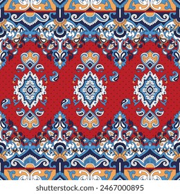 seamless paisley border pattern on red background