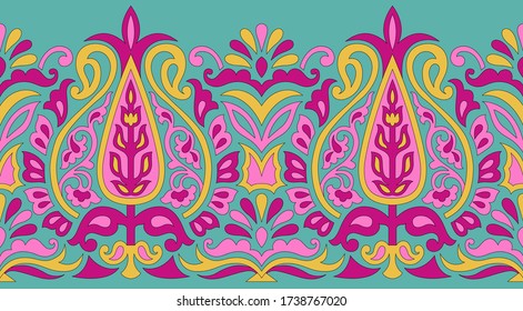 Seamless paisley border pattern with rama background