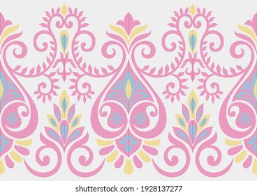 Seamless paisley border pattern with squares