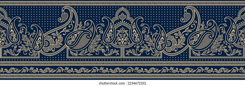 Seamless paisley border with traditional Asian design elements 