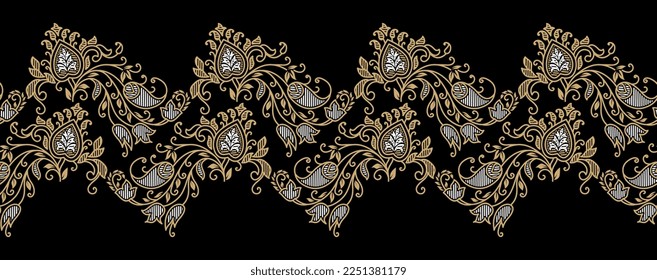 Seamless paisley border with traditional Asian design elements 