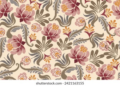 Seamless paisley embroidered floral motif pattern in vector, for design, fabric, wrapping, digital motif, background, wallpaper, print, clothing, etc.	