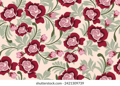 Seamless paisley embroidered floral motif pattern in vector, for design, fabric, wrapping, digital motif, background, wallpaper, print, clothing, etc.	