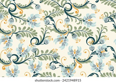 Seamless paisley embroidered floral motif pattern in vector, for design, fabric, wrapping, digital motif, background, wallpaper, print, clothing, etc.
