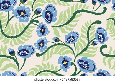 Seamless paisley embroidered floral motif pattern in vector, for design, fabric, wrapping, digital motif, background, wallpaper, print, clothing, etc.