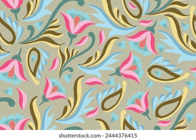 Seamless paisley embroidered floral motif pattern in vector, for design, fabric, wrapping, digital motif, background, wallpaper, print, clothing, etc.
