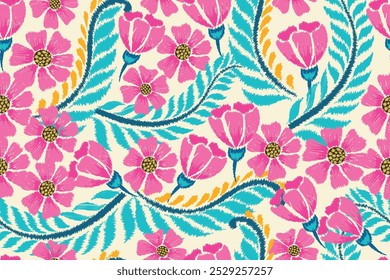 Seamless paisley embroidered floral motif pattern in vector, for design, fabric, wrapping, digital motif, background, wallpaper, print, clothing, etc.
