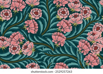 Nahtloses paisley gesticktes florales Motivmuster in Vektor, für Design, Stoff, Umhüllung, digitales Motiv, Hintergrund, Tapete, Druck, Kleidung, etc.
