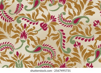 Seamless paisley embroidered floral motif pattern in vector, for design, fabric, wrapping, digital motif, background, wallpaper, print, clothing, etc