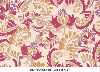 Seamless paisley embroidered floral motif pattern in vector, for design, fabric, wrapping, digital motif, background, wallpaper, print, clothing, etc.