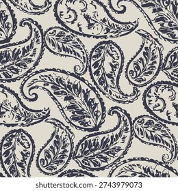 Seamless paisley fabric background, elegant, floral, ornamental, vintage, textile, decorative, intricate, bohemian, classic