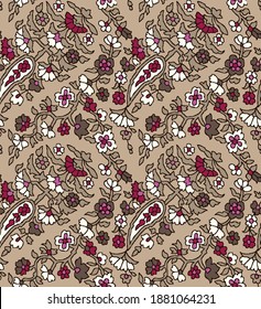 Seamless paisley floral with trellis and leasves