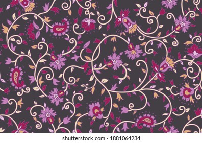 Seamless paisley floral with trellis and leaves