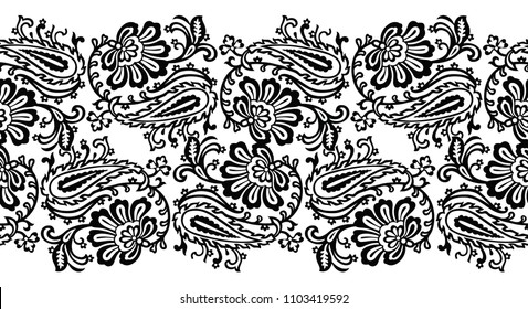 Seamless paisley with floral vector border