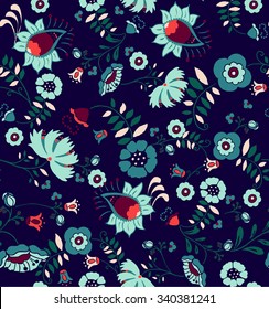 Seamless Paisley and flower background. Elegant Hand Drawn vector pattern.