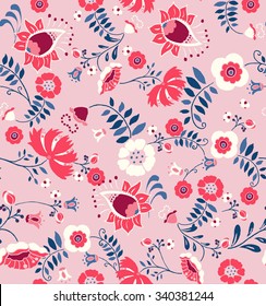 Seamless Paisley and flower background. Elegant Hand Drawn vector pattern.