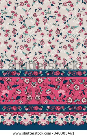 Seamless Paisley and flower background. Elegant Hand Drawn vector pattern and border.