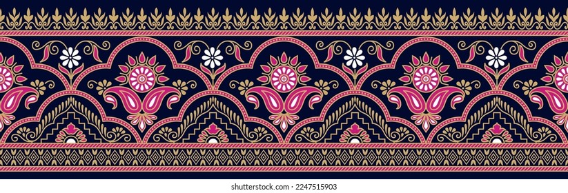 Seamless paisley flower border and motif design 