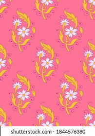 Seamless paisley flower bunch damask pattern with background