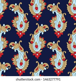 seamless paisley  flower Design pattern on navy background