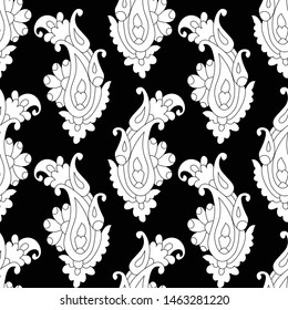 seamless paisley  flower Design pattern on black and white  background 