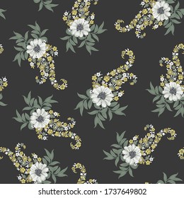 nahtloses Muster aus Pisley und Blume auf grauem Hintergrund