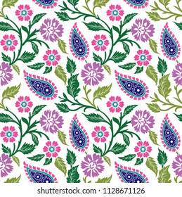 Seamless paisley with flower pattern on white background