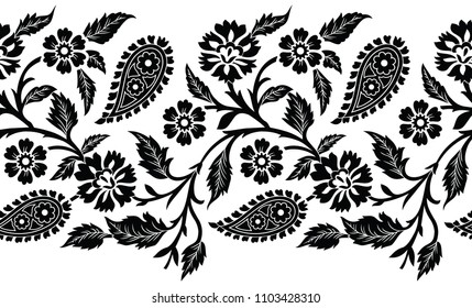 Seamless paisley with flower vector border