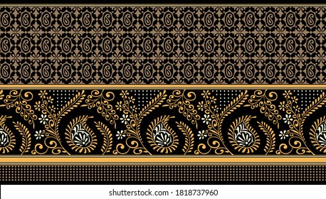 Seamless paisley with flowers border design