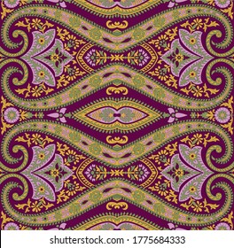 Seamless paisley geometrical pattern with flowers and background