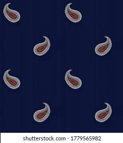 Seamless paisley  leaves with line  Pattern on  navy Background