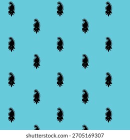 A seamless paisley motif pattern featuring dark decorative paisley shapes arranged in a clean repeat layout on a turquoise background. The elegant minimal style makes it suitable for textile prints, f
