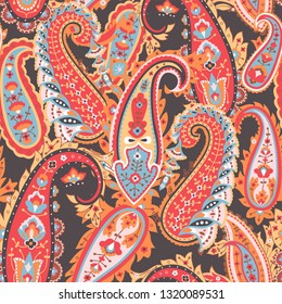 Seamless paisley oriental pattern, abstract floral background, textile print.