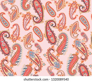 Seamless paisley oriental pattern, abstract floral background, textile print.