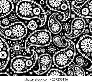 seamless paisley ornament black white vector art floral background