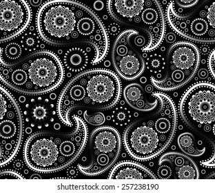 seamless paisley ornament black white vector art floral background