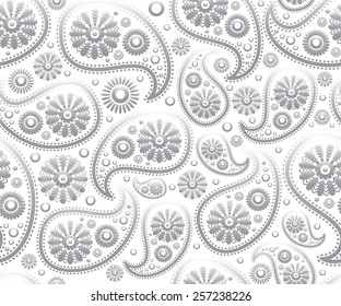 seamless paisley ornament black white vector art floral background