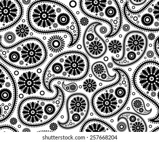 seamless paisley ornament black white vector art floral background