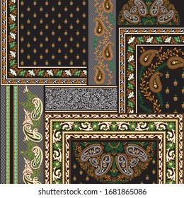 seamless paisley patchwork pattern on black 