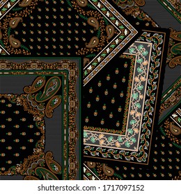 seamless paisley  patchwork pattern on black 