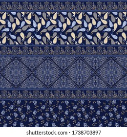 seamless paisley patchwork pattern on navy