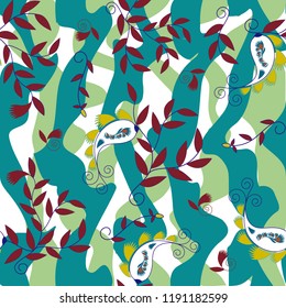Seamless paisley pattern with abstract flower (Vector)