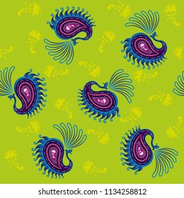 seamless paisley pattern with abstract peacock
