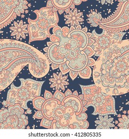 Seamless Paisley pattern in asian ethnic style. Floral vector illustration